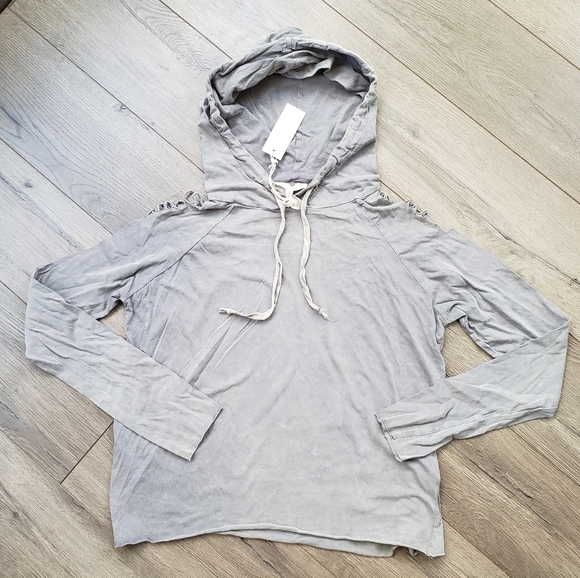 Host Pick!Grey Stonewash Laser Cut Long Sleeve Top - Picture 6 of 6